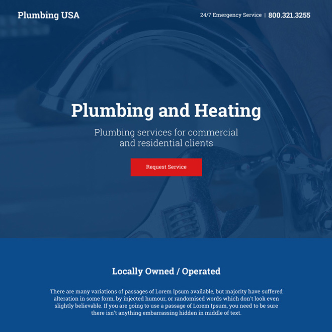 plumbing and heating services responsive call to action landing page Plumbing example