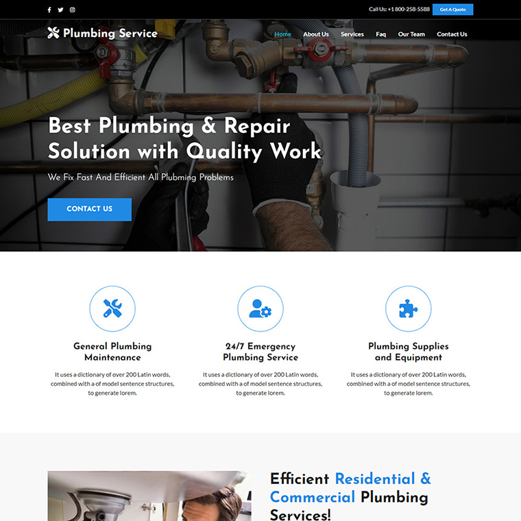 residential and commercial plumbing service responsive website design Plumbing example
