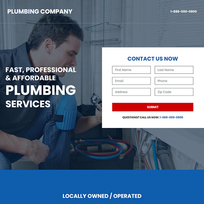 affordable plumbing service lead capture landing page Plumbing example