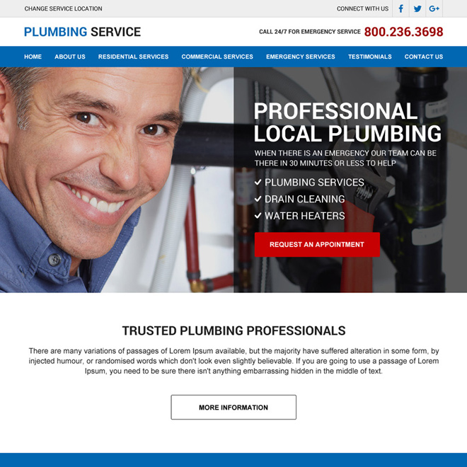 professional local plumbing responsive website design Plumbing example