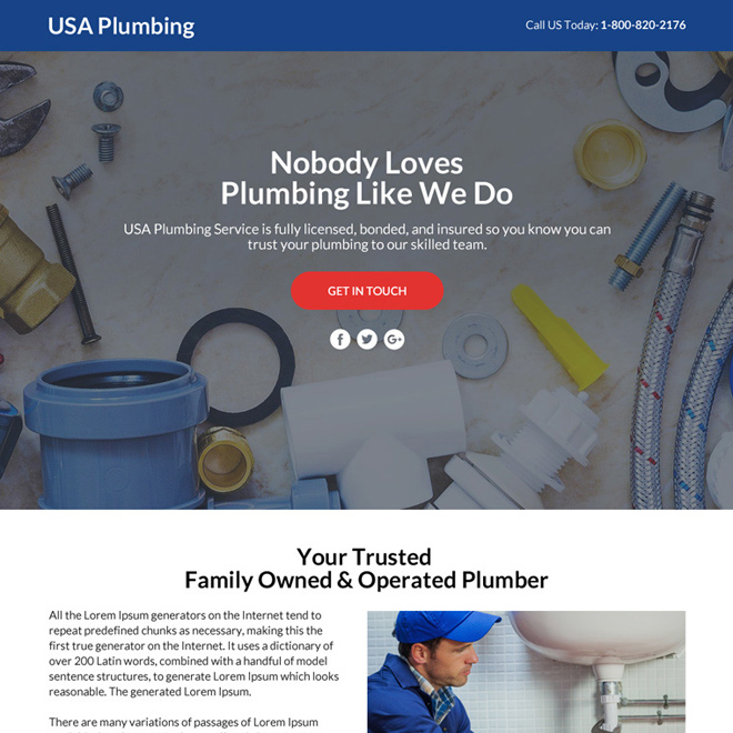 plumbing service funnel responsive landing page Plumbing example