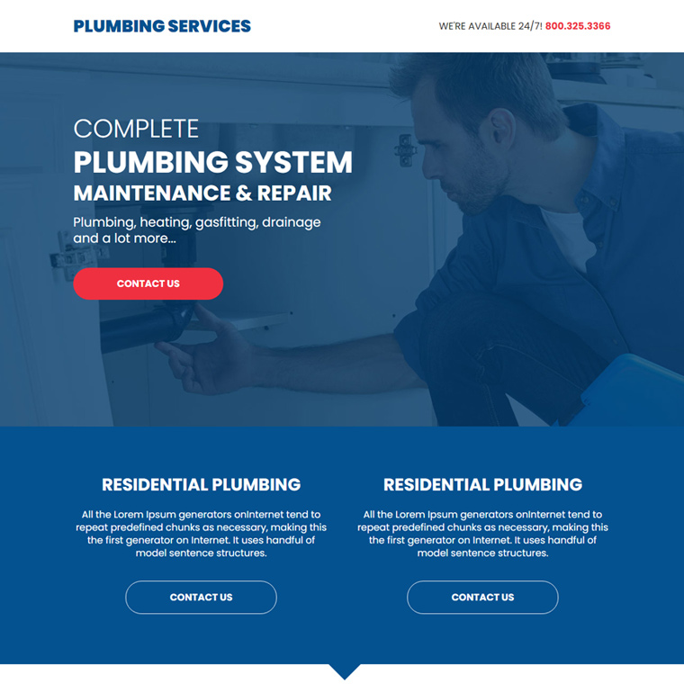 plumbing maintenance and repair service lead capture landing page