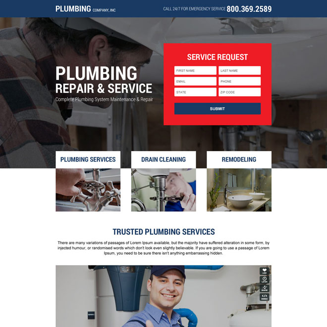 plumbing service company responsive landing page