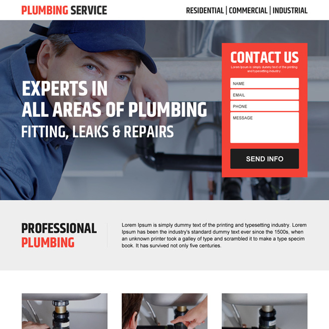 plumbing service lead capturing responsive landing page