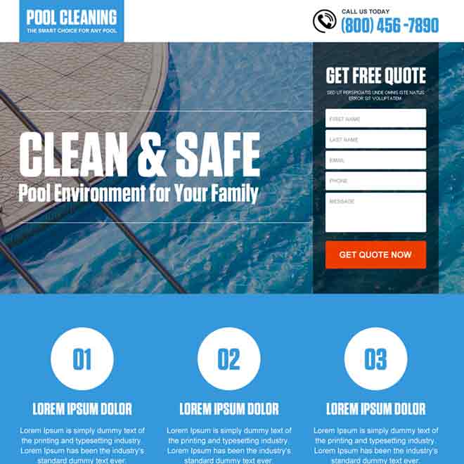 pool cleaning service responsive landing page design Cleaning Services example