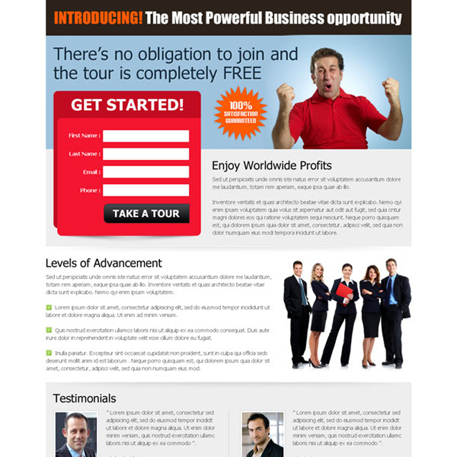 most powerful business opportunity converting and attractive squeeze page lander design