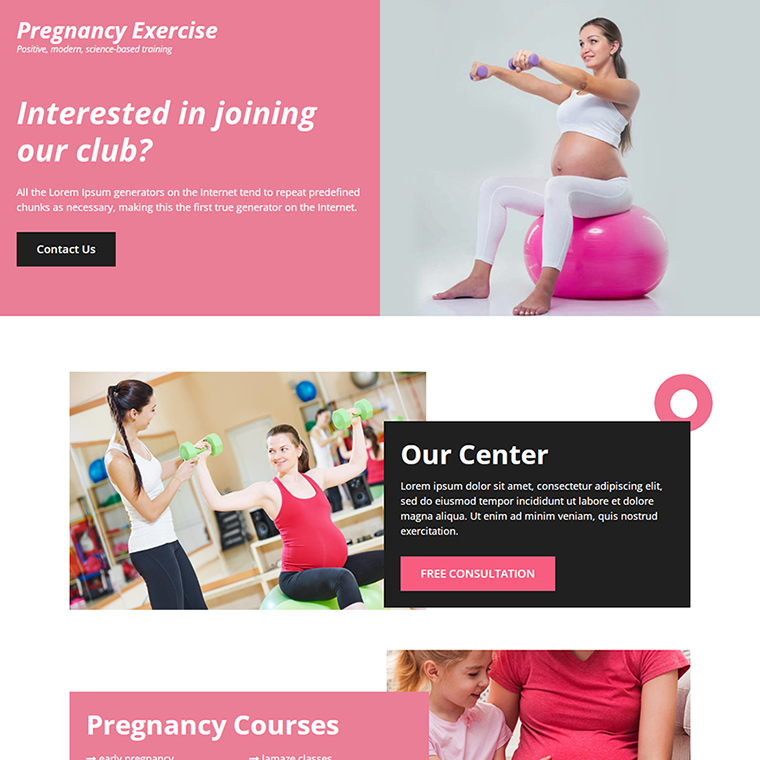 pregnancy exercise free consultation responsive landing page Health and Fitness example