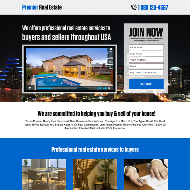 premier real estate responsive landing page design