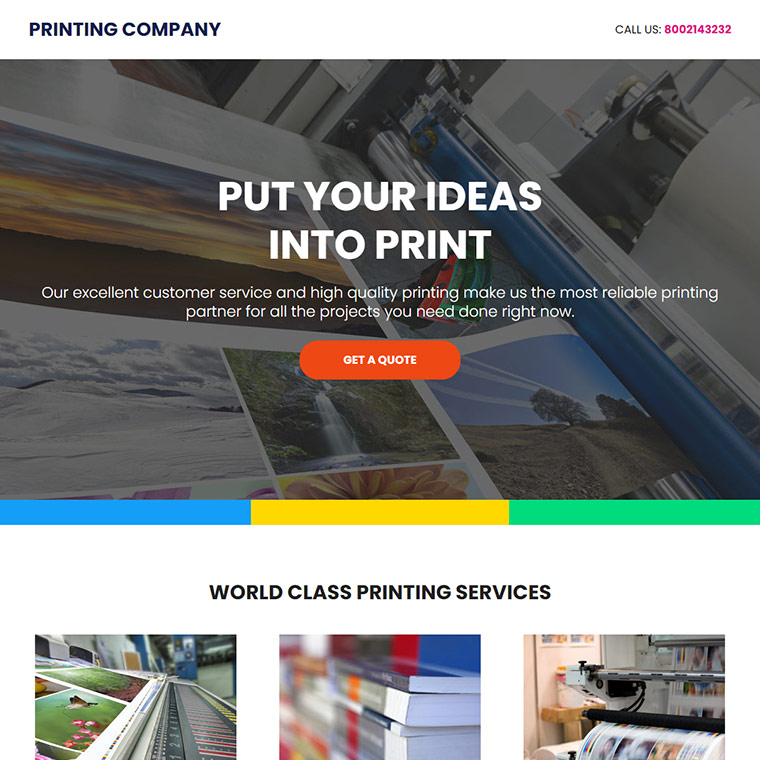 printing services lead capture responsive landing page Business example