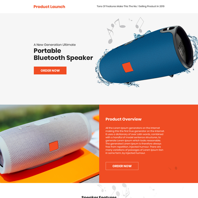 portable bluetooth speaker selling landing page design Ecommerce example