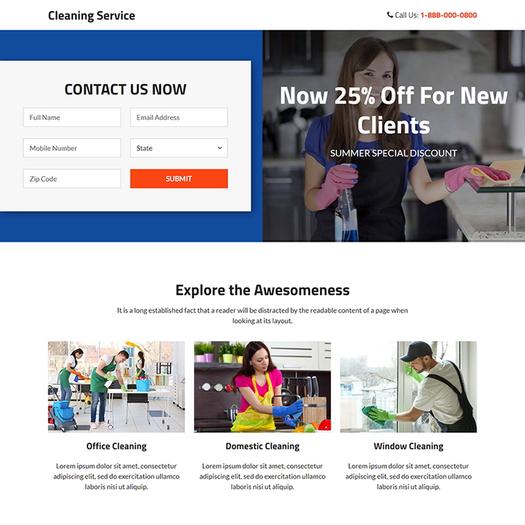 professional cleaning service responsive landing page Cleaning Services example