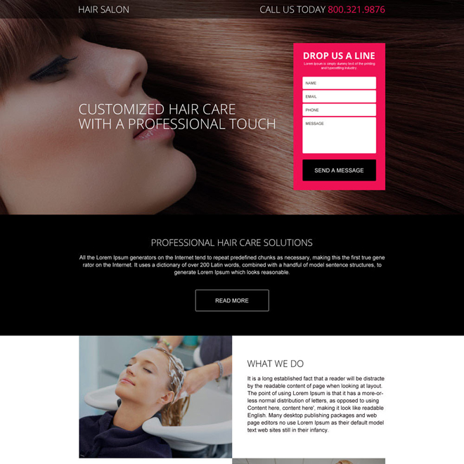 professional hair care solution responsive landing page Hair Care example