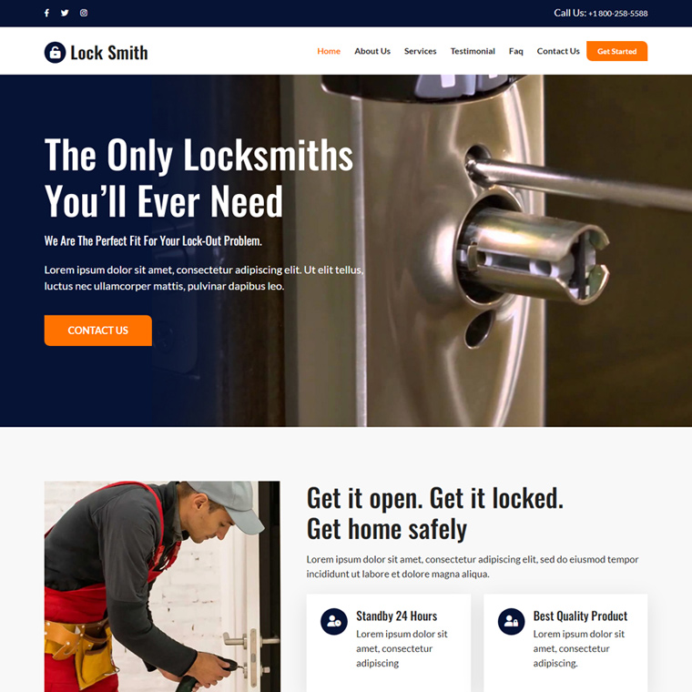 emergency locksmith and security solution website design Locksmith example