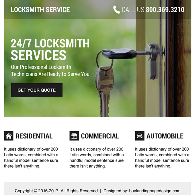 professional locksmith technicians ppv landing page design Locksmith example