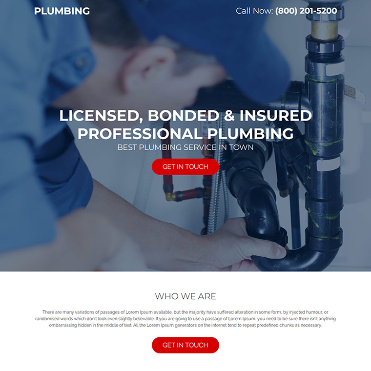 professional plumbing repair service lead capture landing page Plumbing example
