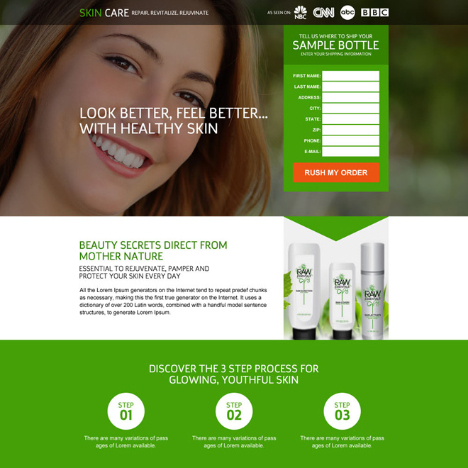 responsive skin care trial lead capturing landing page Skin Care example