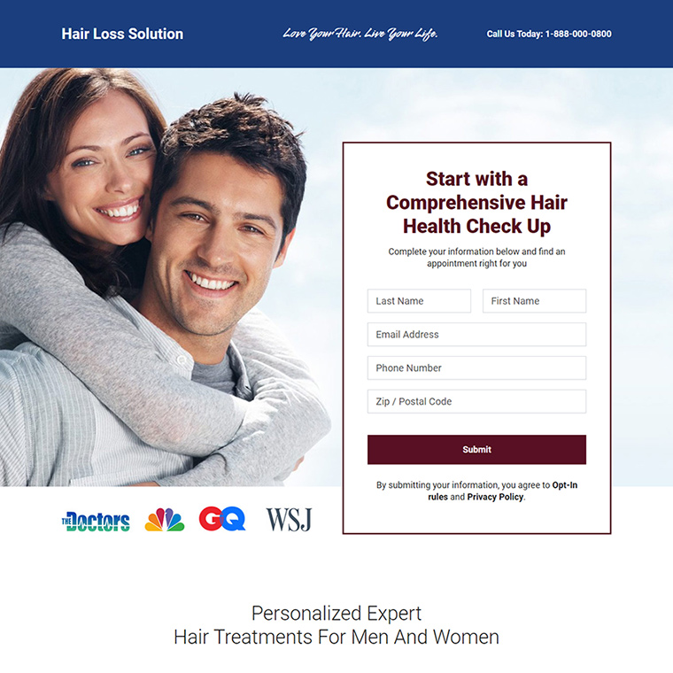 hair loss treatment lead capture landing page