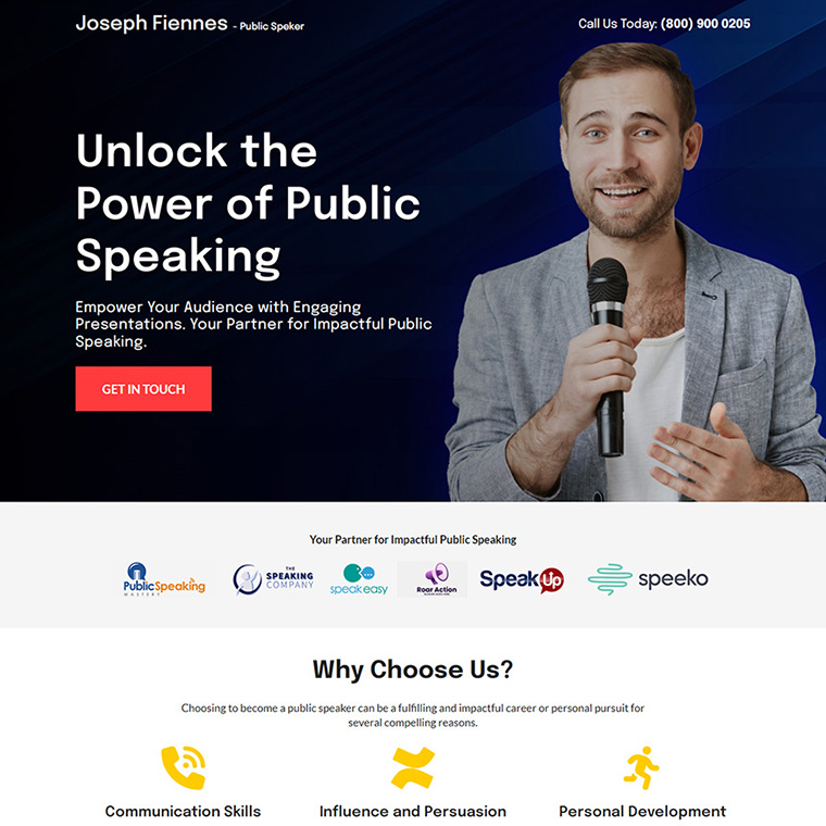 public speaker lead capture responsive landing page Personal Page example