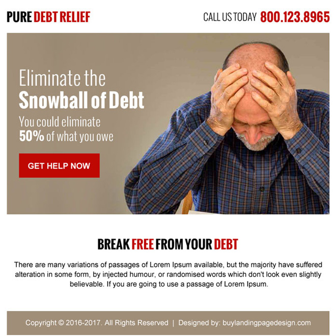 pure debt relief call to action ppv landing page Debt example