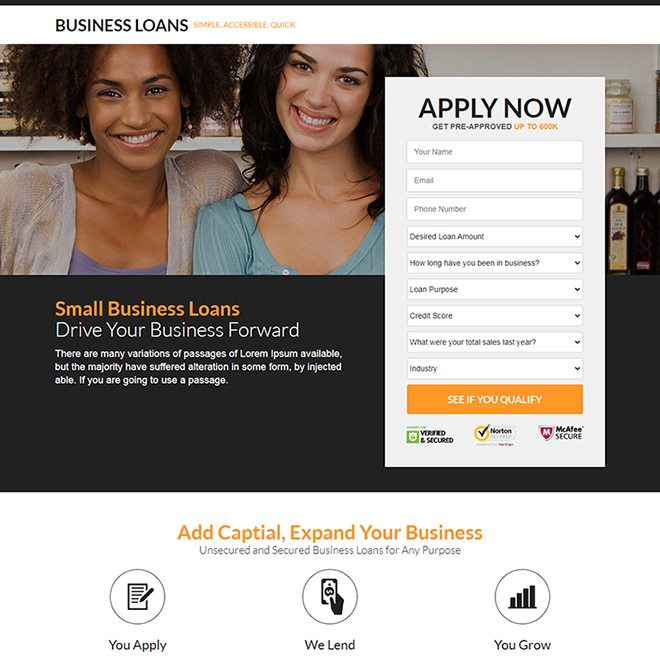 small business loan responsive landing page design Business Loan example