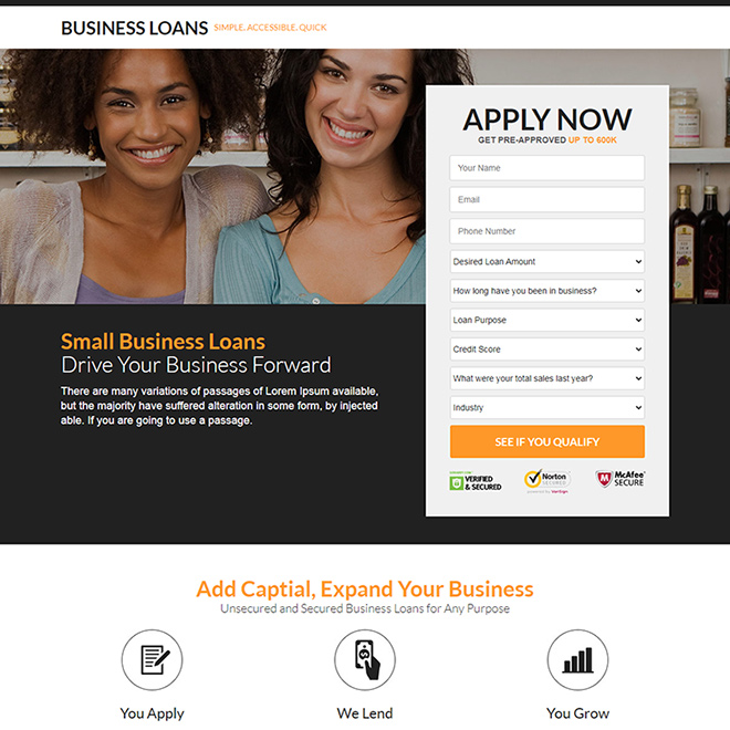 small business loan responsive landing page design