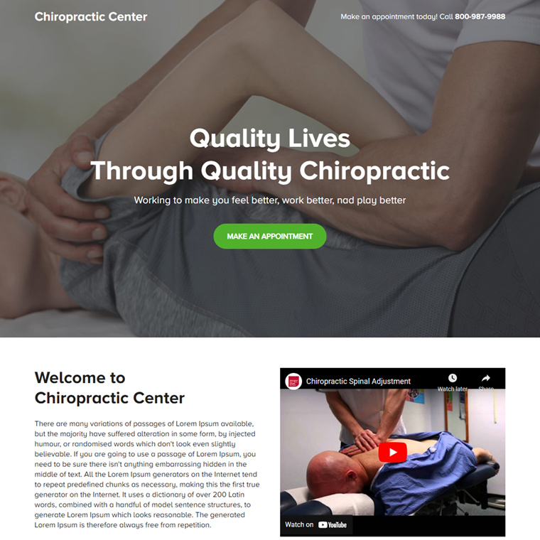 chiropractic center responsive landing page design Chiropractic example