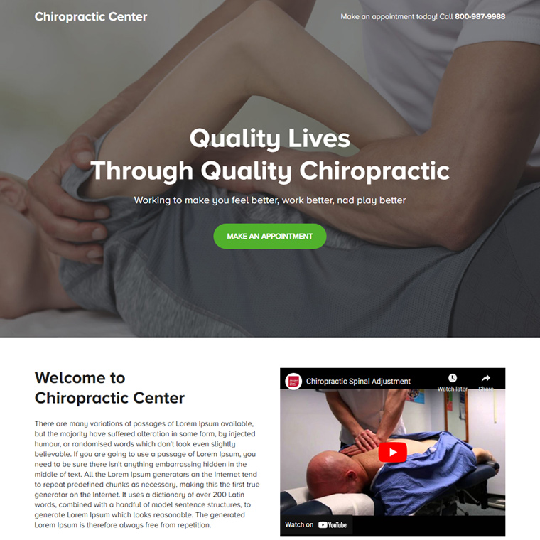 chiropractic center responsive landing page design