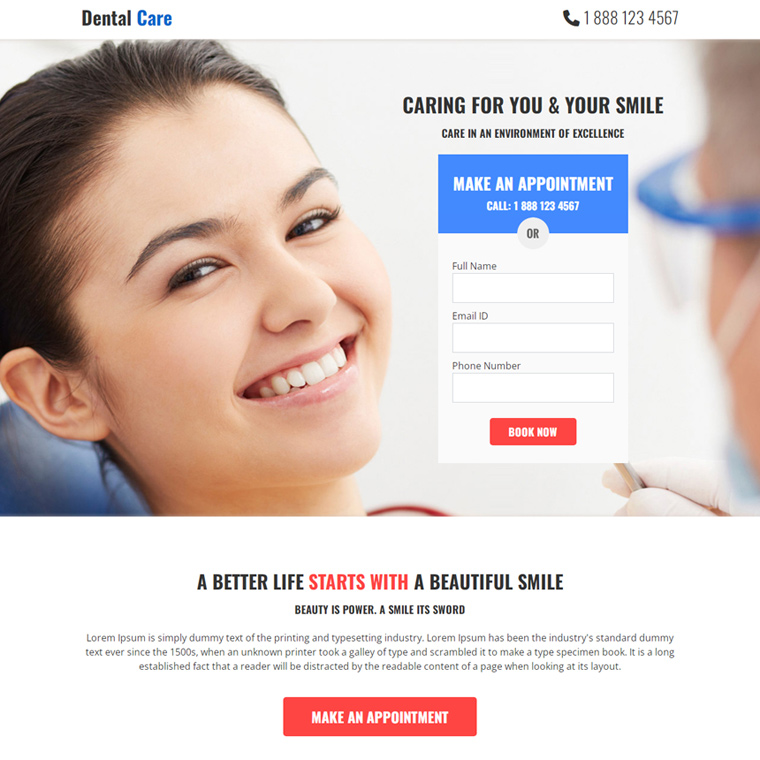 dental care clinic responsive landing page Dental Care example