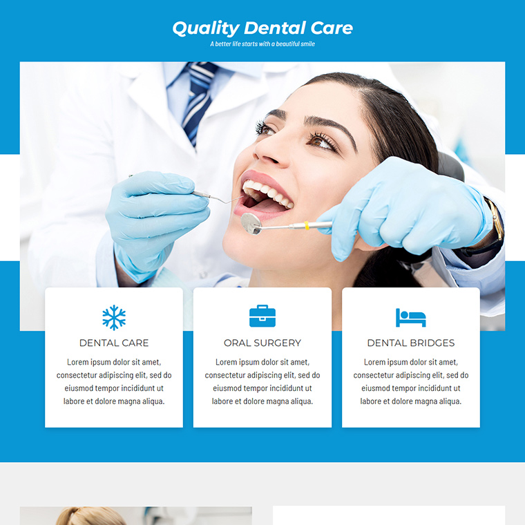 quality dental care service responsive landing page design