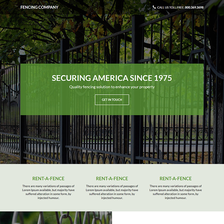 fencing solution company lead capture responsive landing page Fencing example