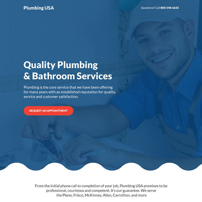 quality plumbing and bathroom services bootstrap landing page