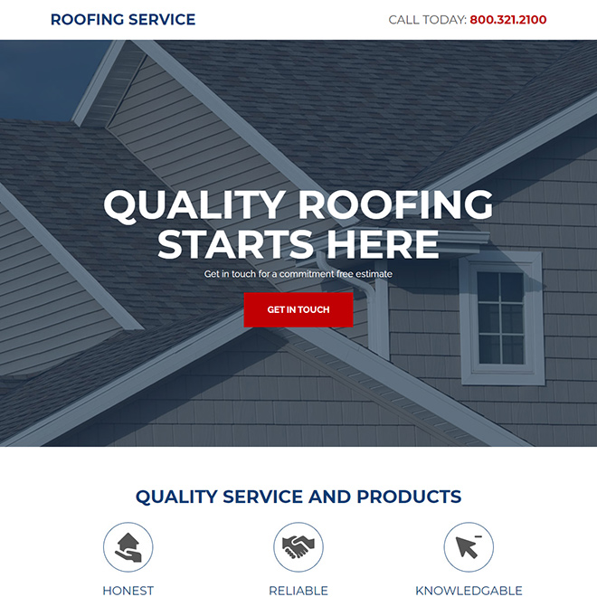 quality roofing service responsive landing page design