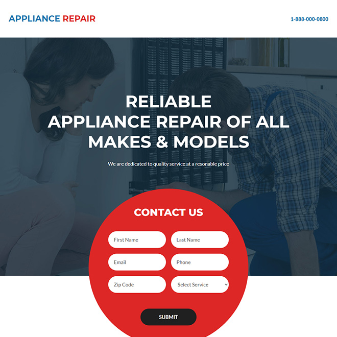 quick and affordable appliance repair service responsive landing page Appliance Repair example