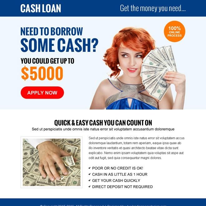 quick and easy cash loan cta ppv landing page design Loan example