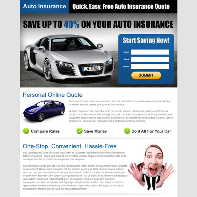 quick easy free auto insurance quotes effective and conversion oriented landing page design