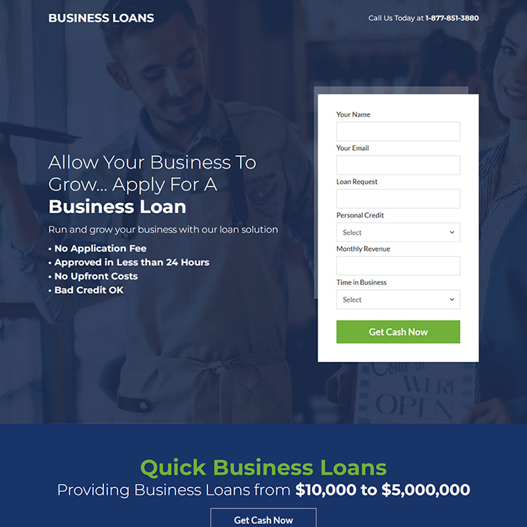 quick business funding responsive landing page Business Loan example