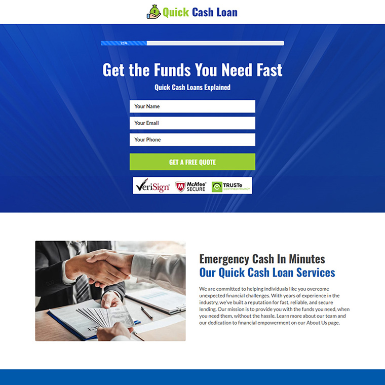 quick cash loan responsive funnel design Loan example