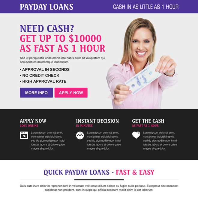 responsive easy payday loan squeeze page design Payday Loan example