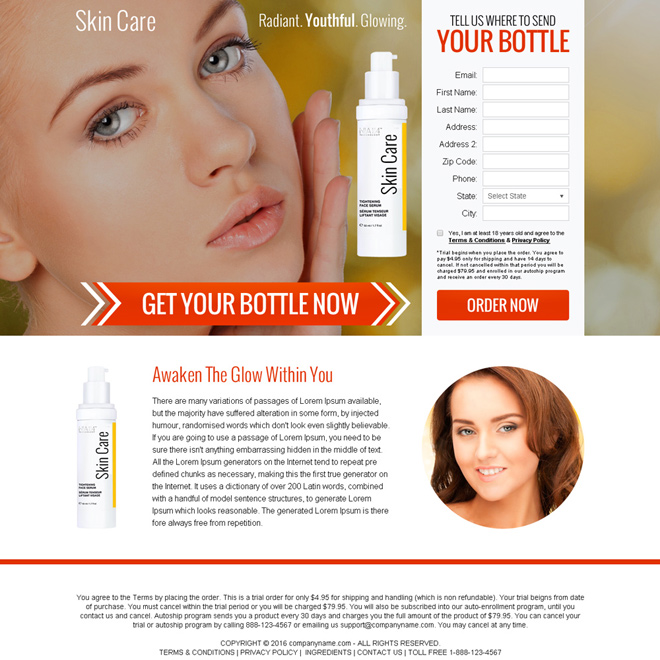 skin care serum selling bank page design Skin Care example