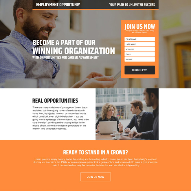 real employment opportunity responsive landing page design