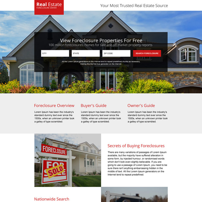 minimal real estate foreclosure properties responsive landing page design