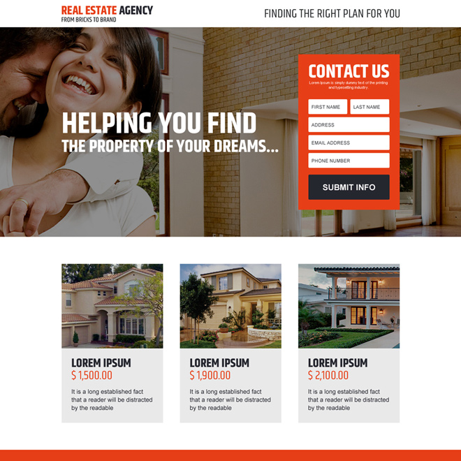 real estate agency lead generating landing page design Real Estate example