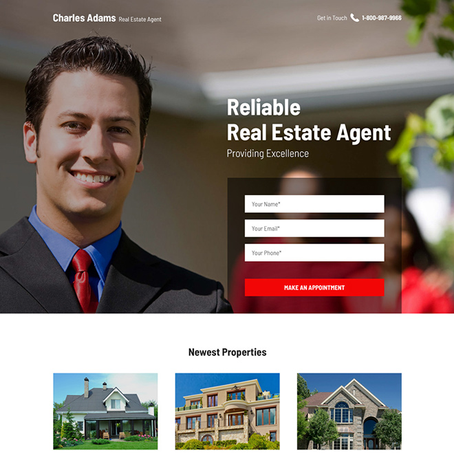 reliable real estate agent appointment booking responsive landing page