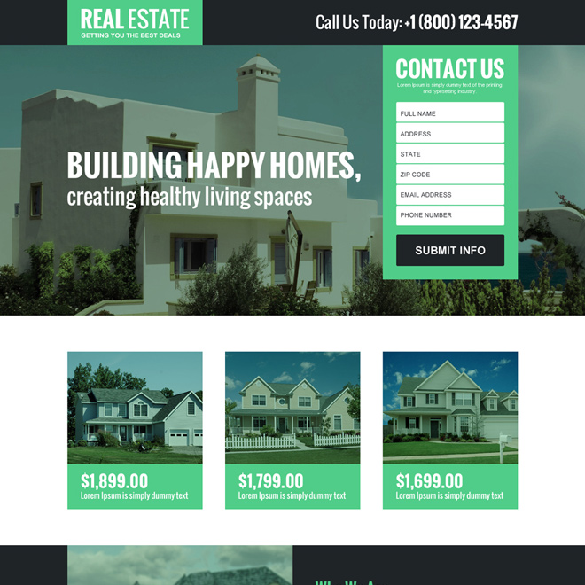 real estate listing responsive landing page design