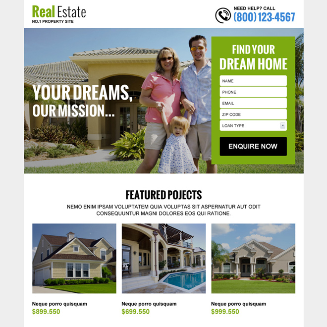 real estate listing best responsive landing page design Real Estate example