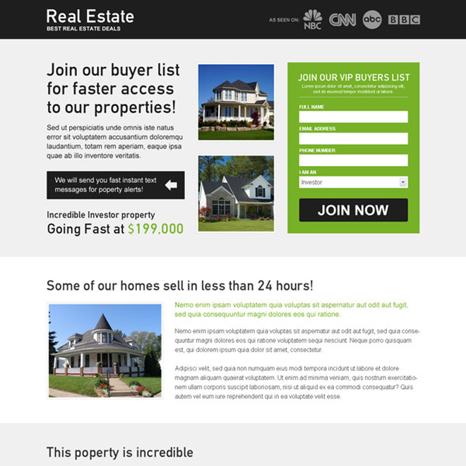 real estate deals buyer list lead capture effective and best landing page design