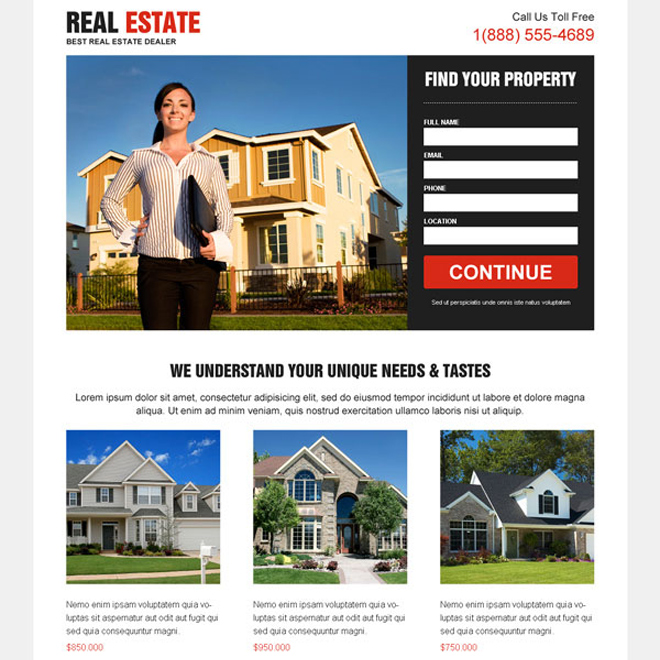 real estate lead capture landing page design Real Estate example