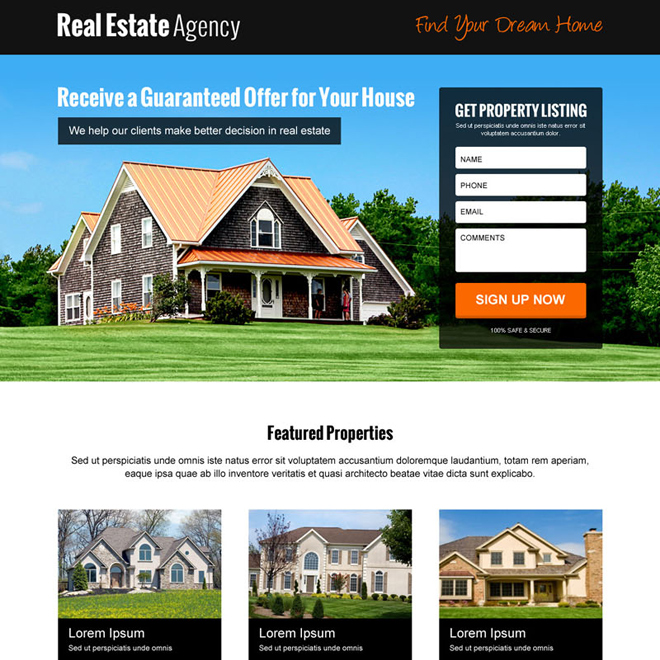 real estate lead generating clean and informative landing page design Real Estate example