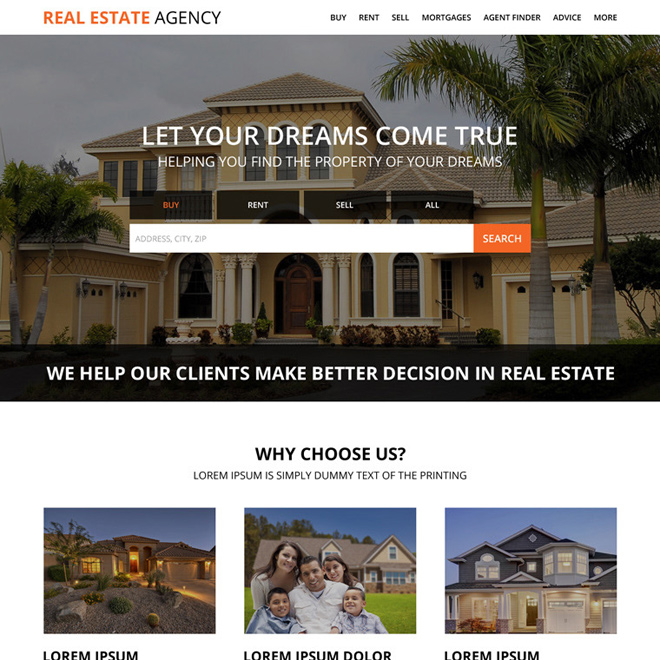 real estate property dealers agency responsive landing page design