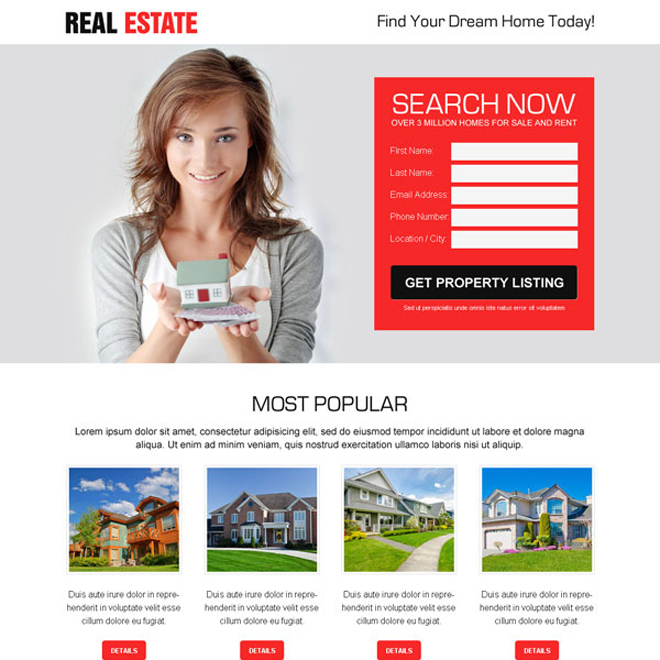 killer lead capture responsive landing page design for real estate business Real Estate example